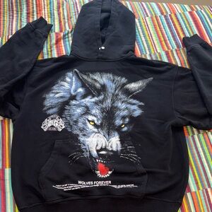 Sale Darc Sports Black Hoodie Wolf Graphic size medium double sided nwot